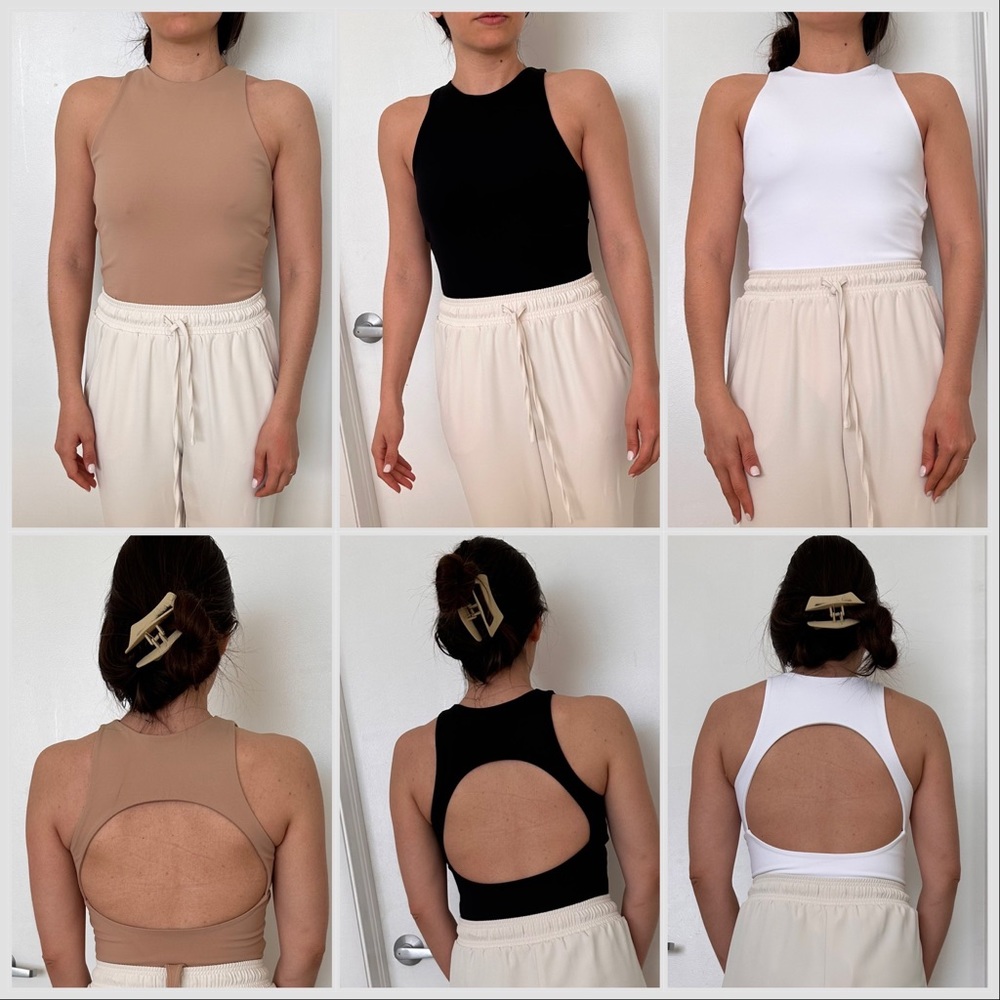 Set of 4 like new body suits open back detail